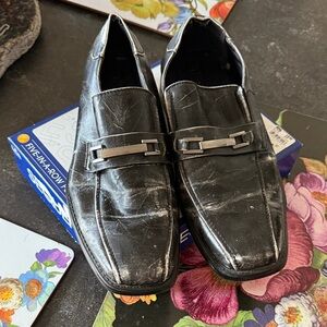 District Shiny Black Leather Loafers with Buckle